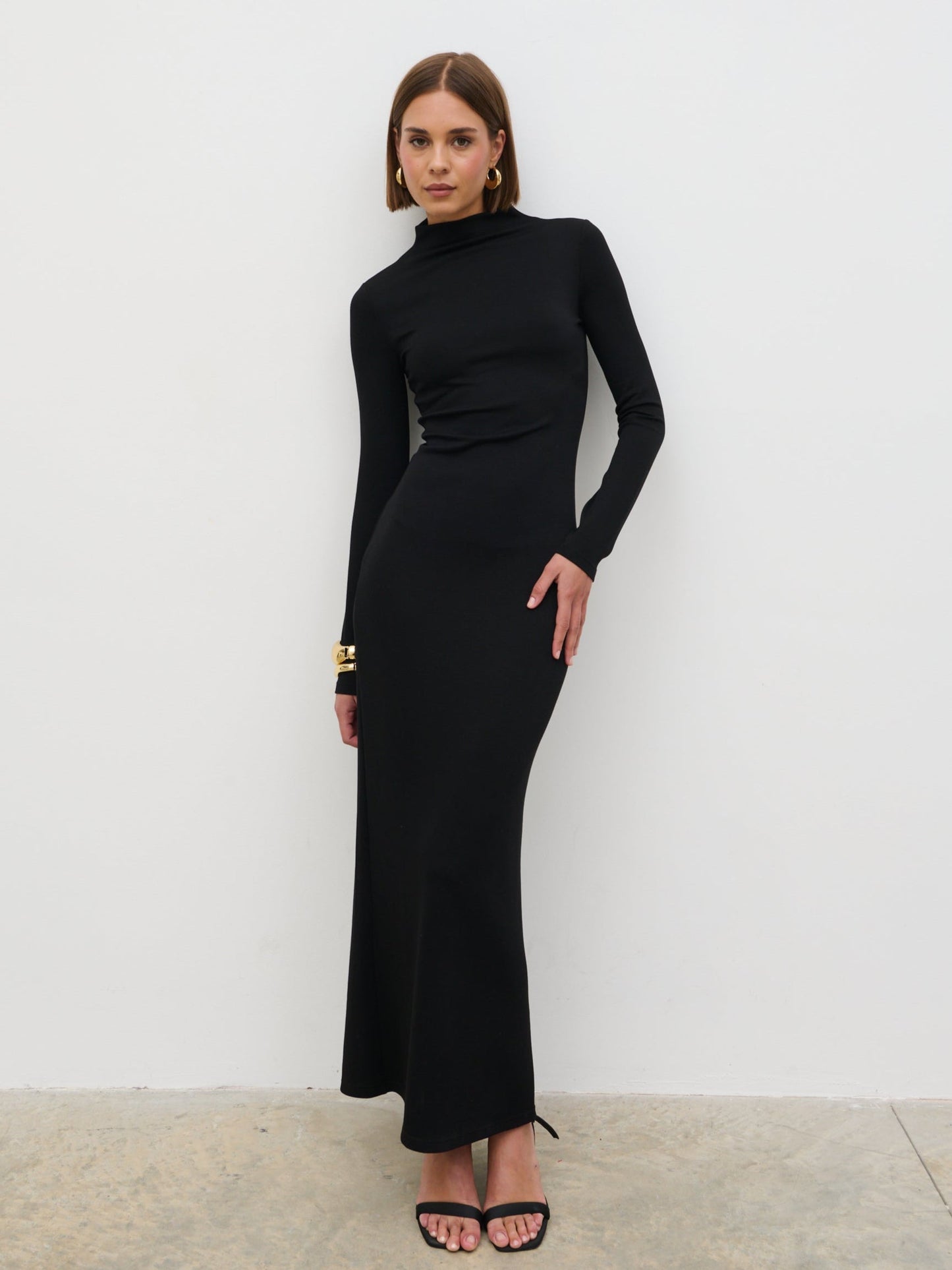 Mabel High Neck Jersey Maxi Dress - Black