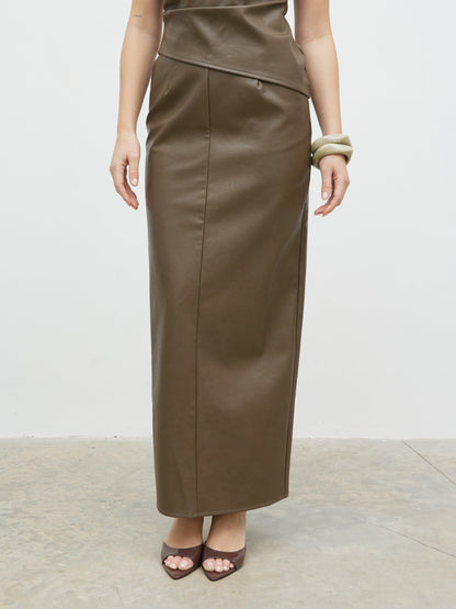Maeve Faux Leather Maxi Skirt - Khaki