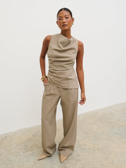 Maeve Ruched Top - Mushroom