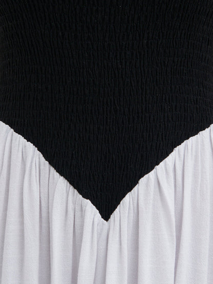 Maude Shirred Contrast Maxi Dress - Black and Cream