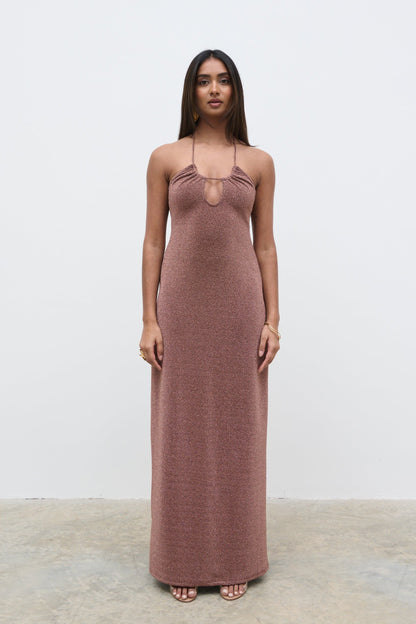 Myka Shimmer Jersey Slip Dress - Bronze Rose