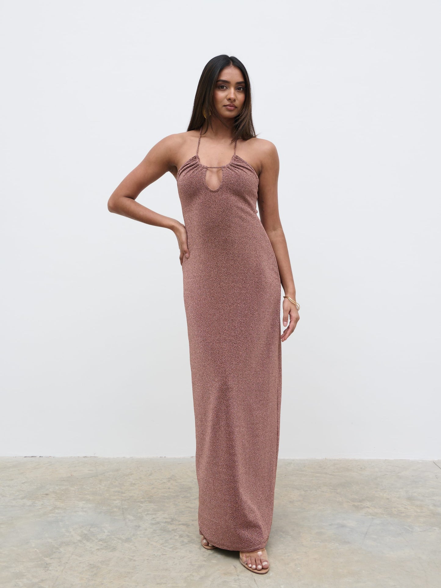 Myka Shimmer Jersey Slip Dress - Bronze Rose