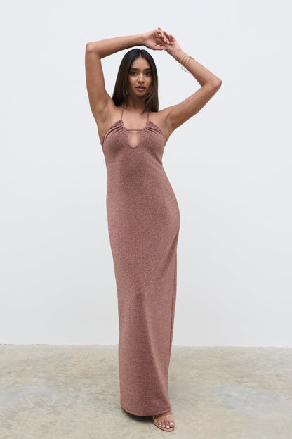 Myka Shimmer Jersey Slip Dress - Bronze Rose