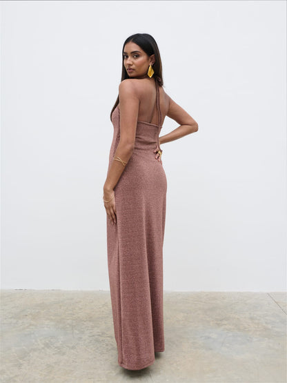 Myka Shimmer Jersey Slip Dress - Bronze Rose