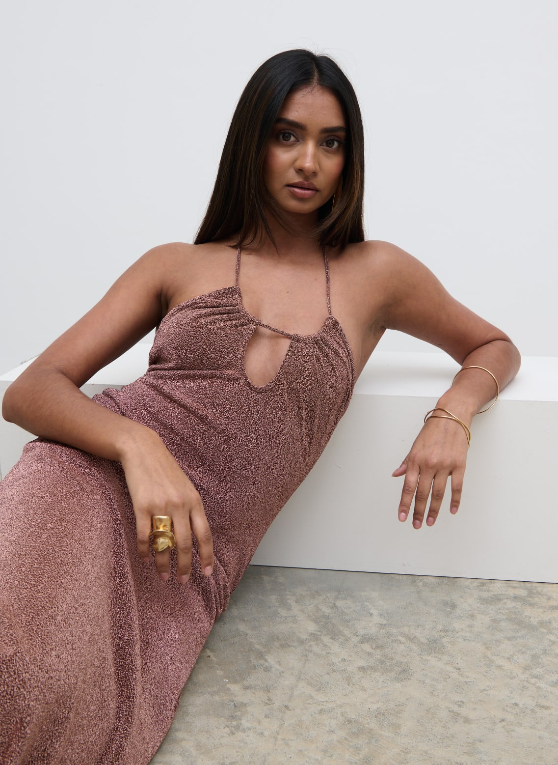 Myka Shimmer Jersey Slip Dress - Bronze Rose
