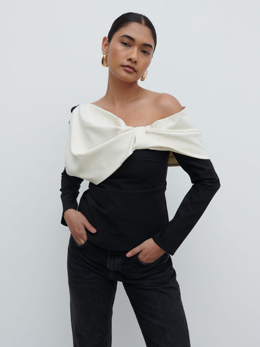 Naomi Exaggerated Bow Top - Black and Cream