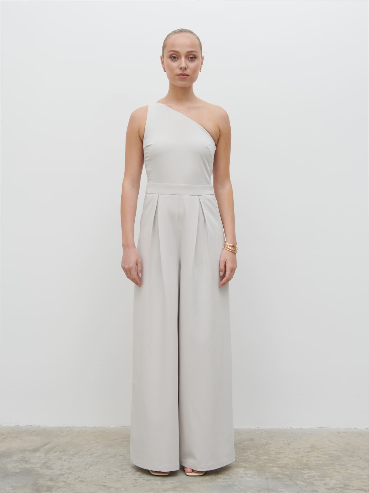 Natalie One Shoulder Jumpsuit - Stone