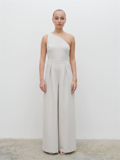 Natalie One Shoulder Jumpsuit - Stone