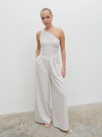 Natalie One Shoulder Jumpsuit - Stone