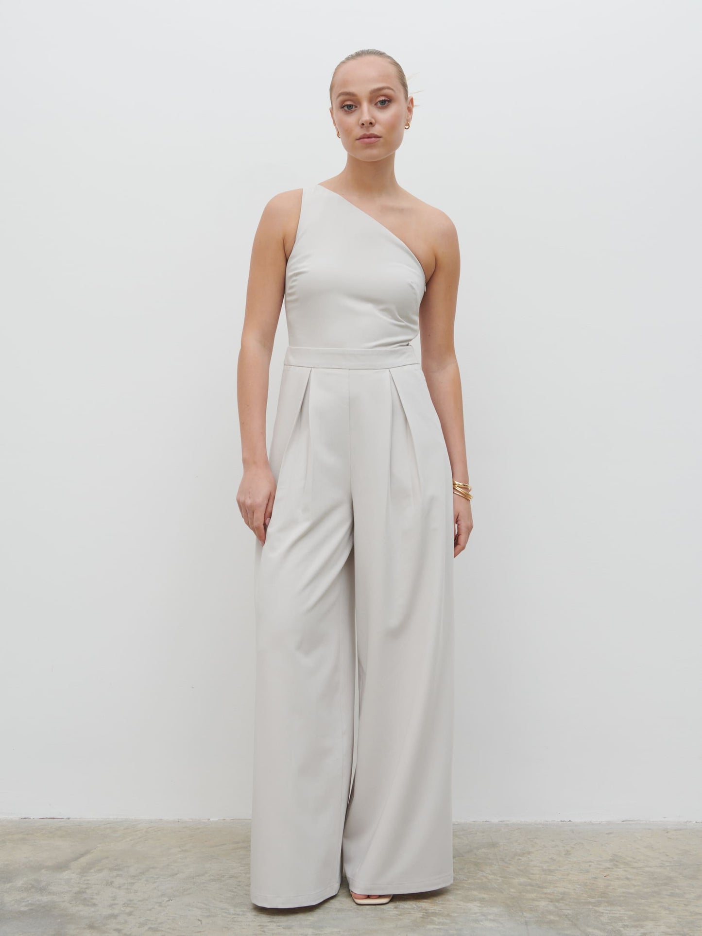 Natalie One Shoulder Jumpsuit - Stone