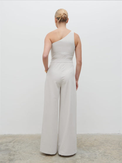 Natalie One Shoulder Jumpsuit - Stone
