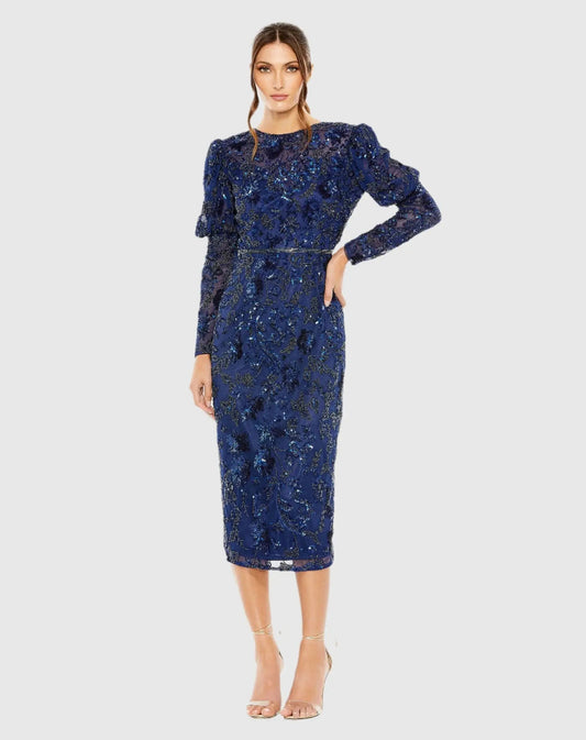 Embellished Puff Sleeve High Neck Dress