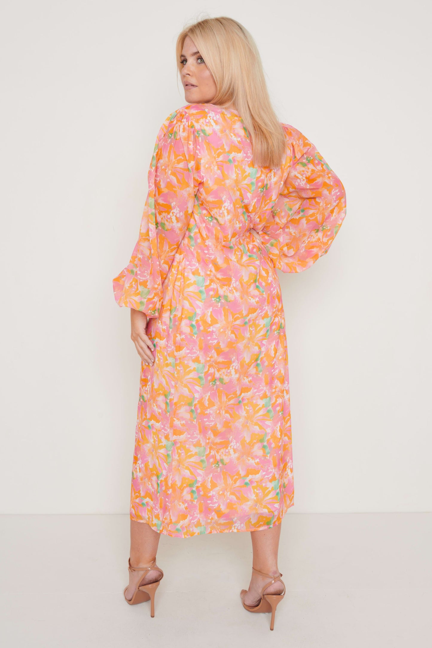 Naya Midaxi Dress - Orange and Pink Floral