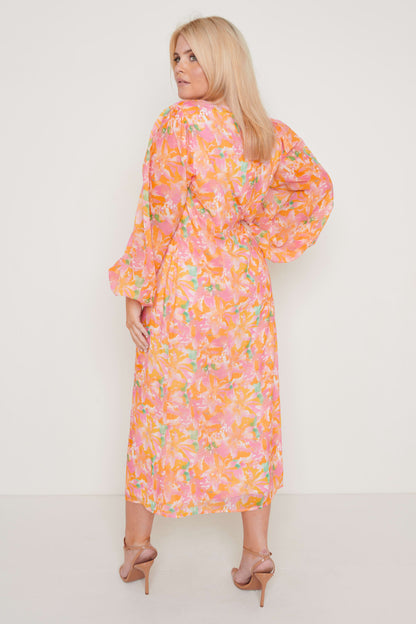 Naya Midaxi Dress - Orange and Pink Floral