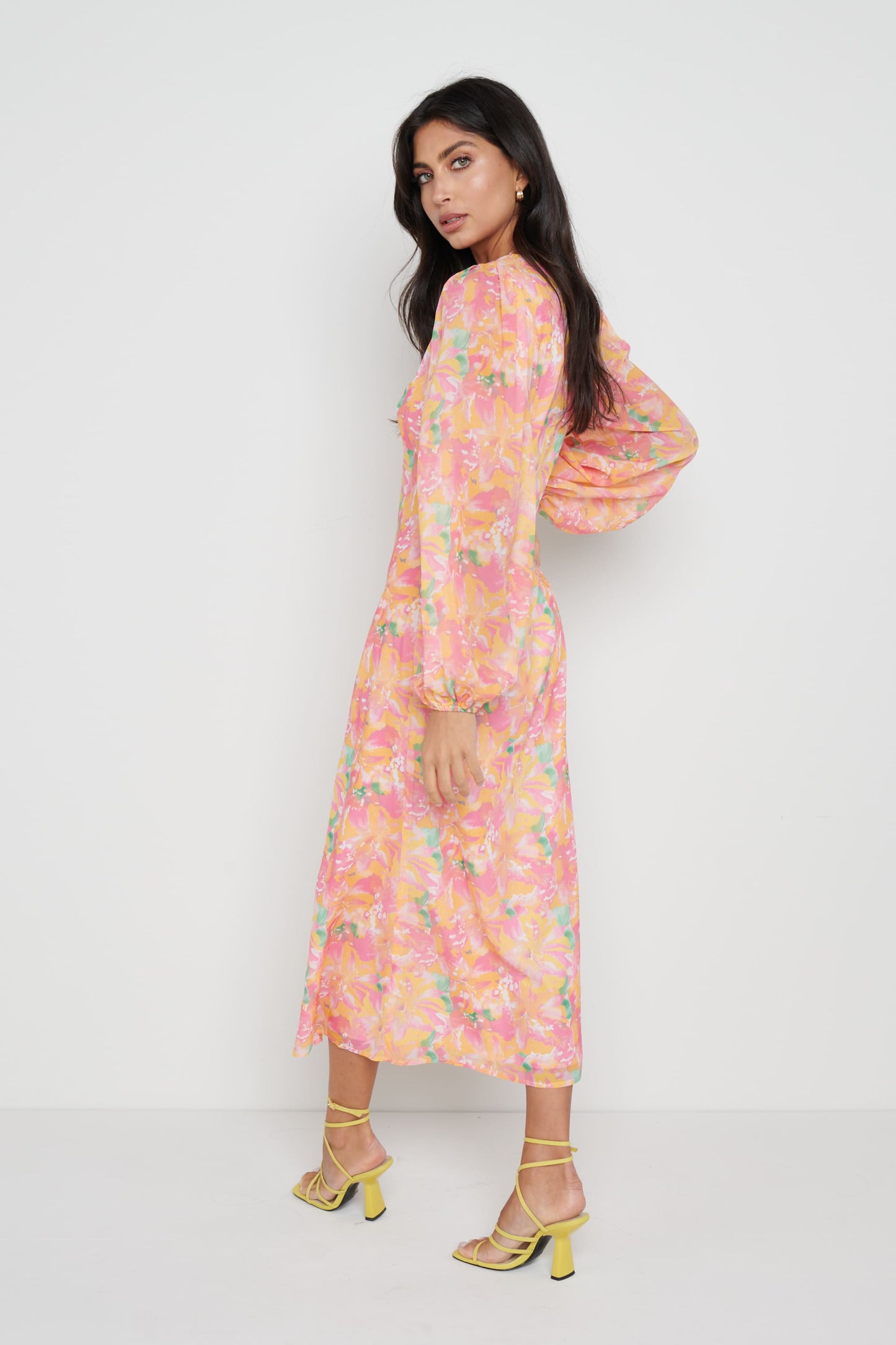 Naya Midaxi Dress - Orange and Pink Floral