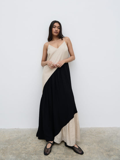 Neah Stripe Maxi Dress - Beige and Black