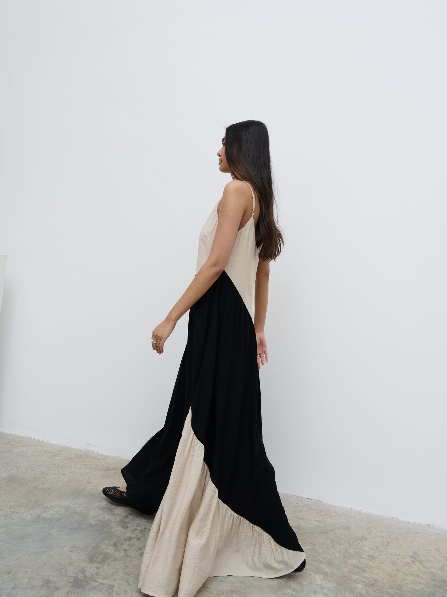 Neah Stripe Maxi Dress - Beige and Black
