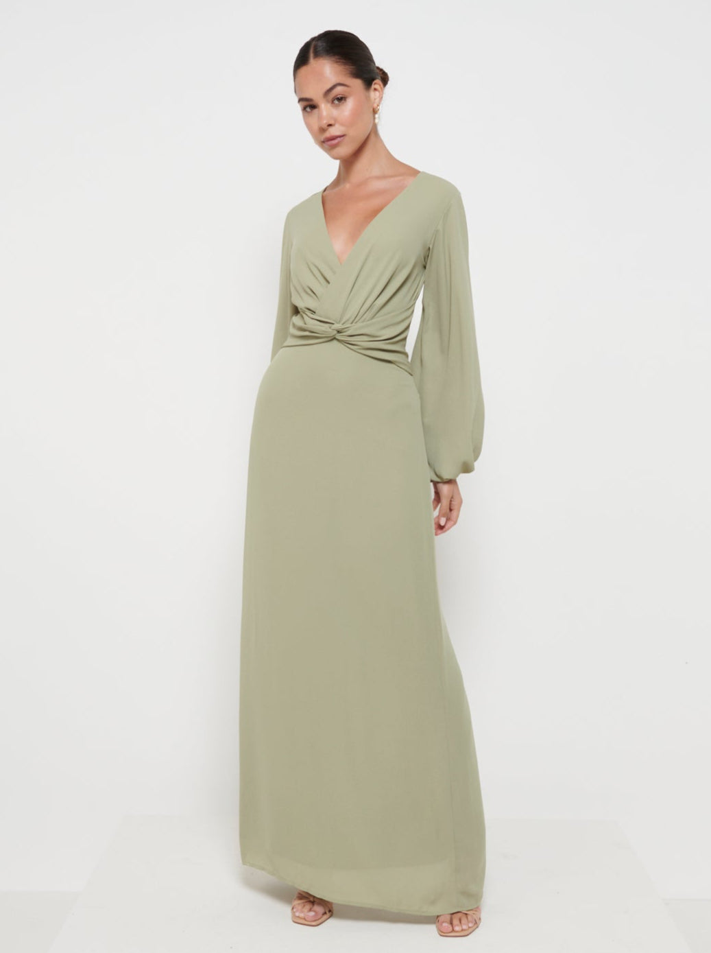 Nellie Knot Maxi Bridesmaid Dress - Olive