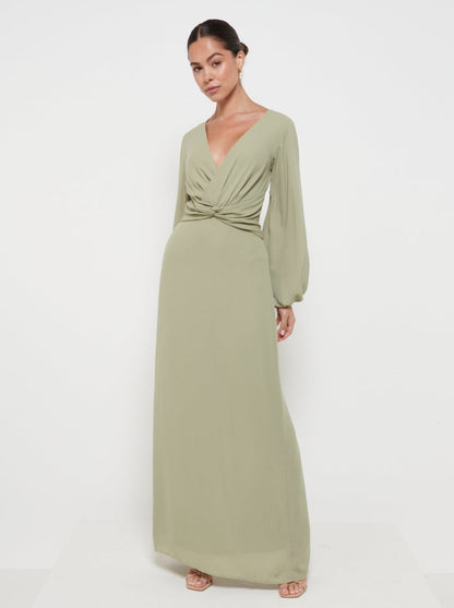 Nellie Knot Maxi Bridesmaid Dress - Olive