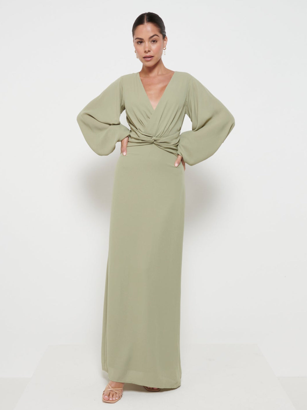 Nellie Knot Maxi Bridesmaid Dress - Olive