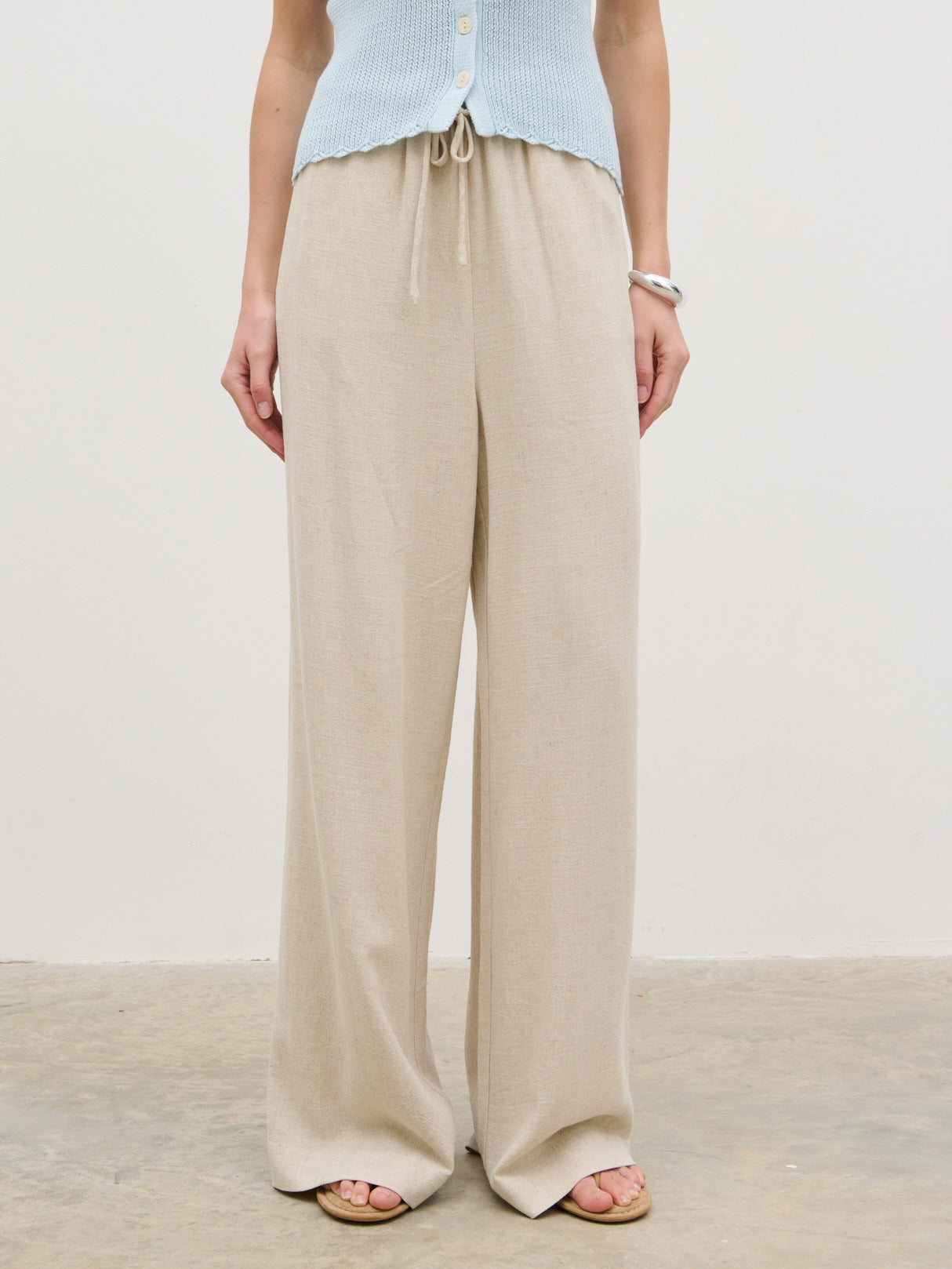 Nessa Wide Leg Linen Blend Trousers - Natural