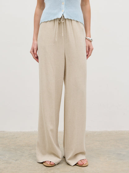 Nessa Wide Leg Linen Blend Trousers - Natural
