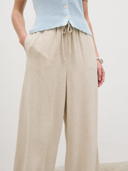 Nessa Wide Leg Linen Blend Trousers - Natural