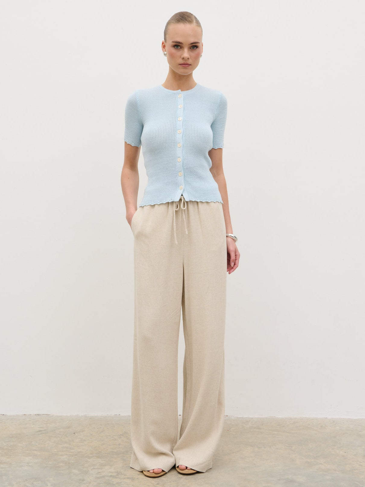 Nessa Wide Leg Linen Blend Trousers - Natural