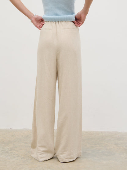 Nessa Wide Leg Linen Blend Trousers - Natural