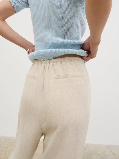Nessa Wide Leg Linen Blend Trousers - Natural