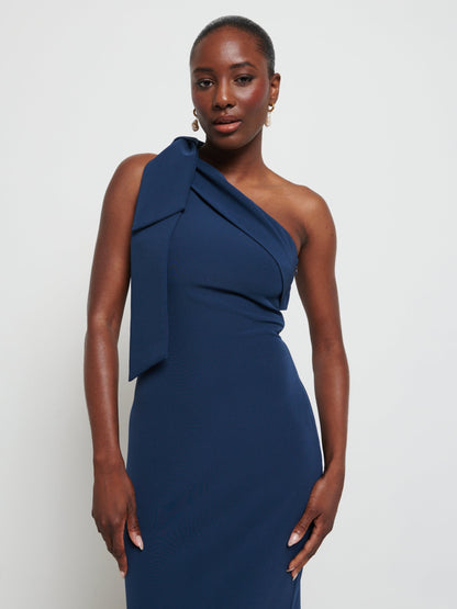 Nevaeh One Shoulder Crepe Maxi Bridesmaid Dress - Navy