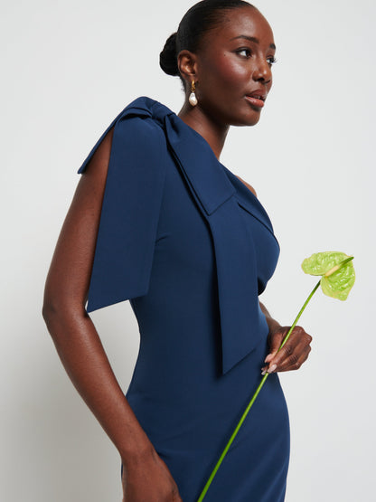 Nevaeh One Shoulder Crepe Maxi Bridesmaid Dress - Navy