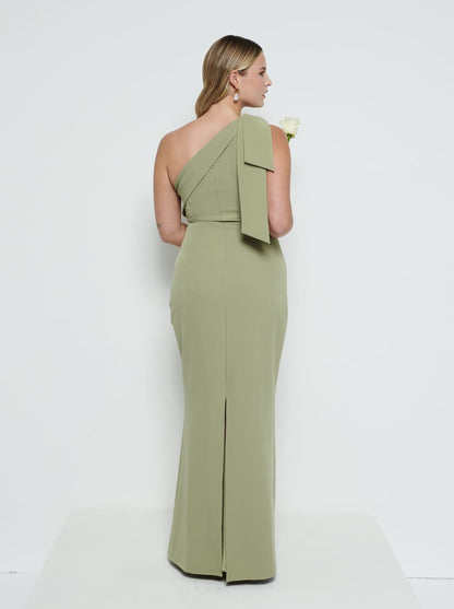 Nevaeh One Shoulder Crepe Maxi Bridesmaid Dress - Olive