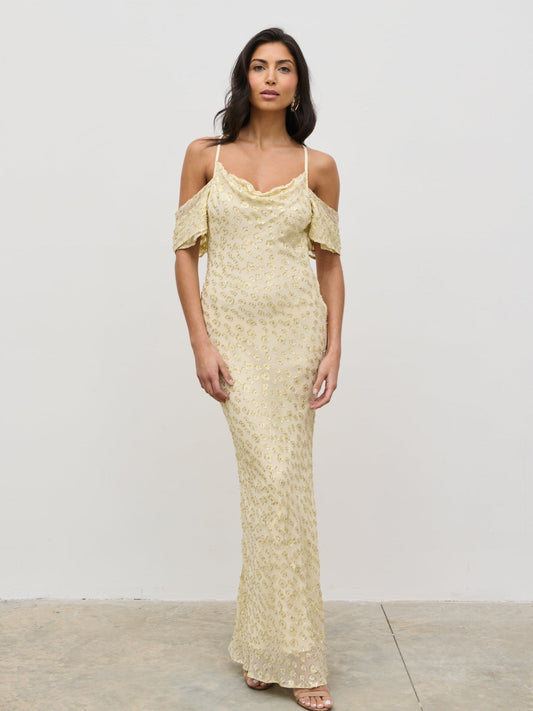 Nia Cold Shoulder Maxi Dress - Lemon