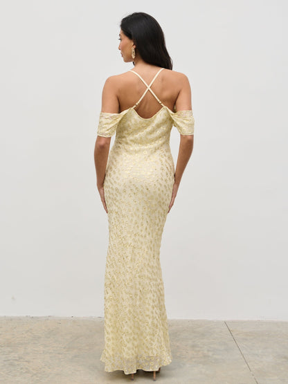 Nia Cold Shoulder Maxi Dress - Lemon