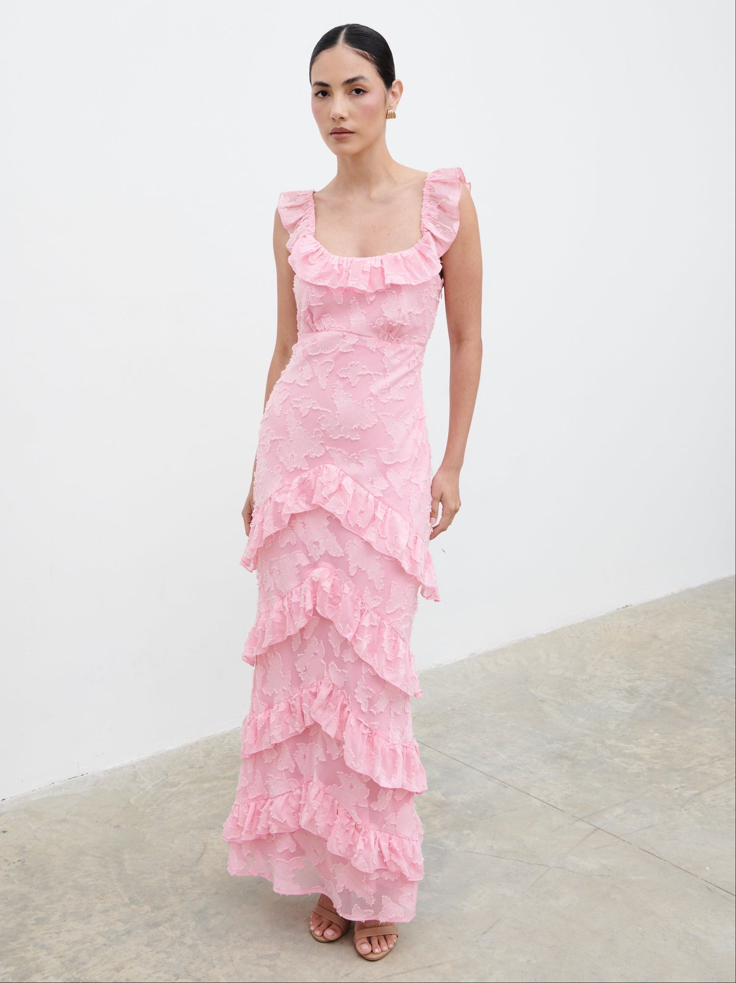 Novie Ruffle Maxi Dress - Posie Pink