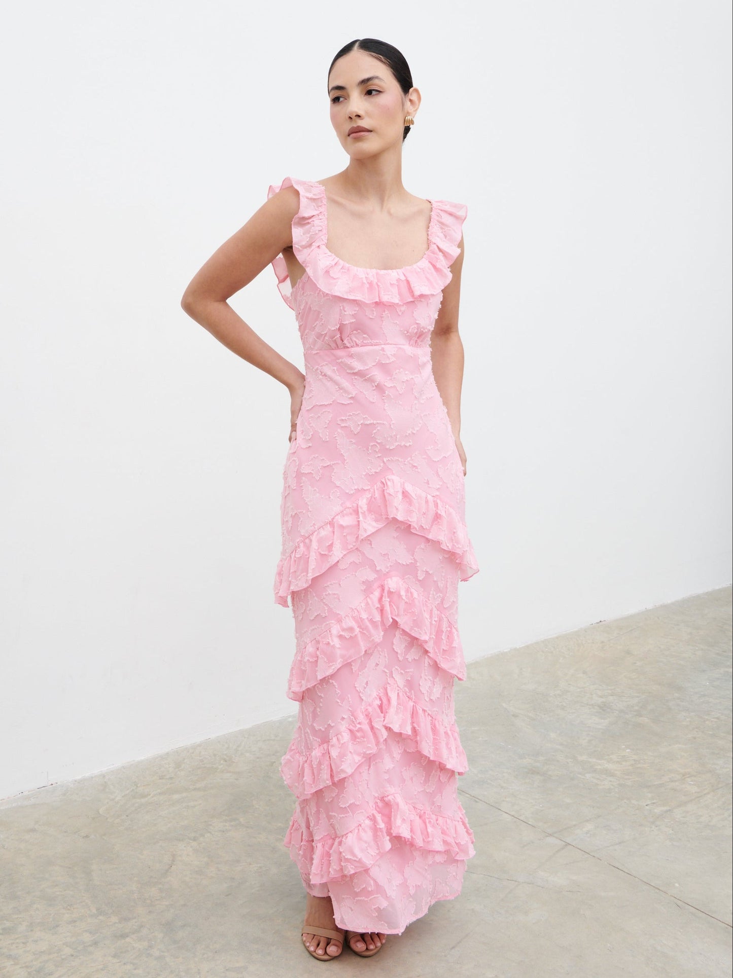 Novie Ruffle Maxi Dress - Posie Pink