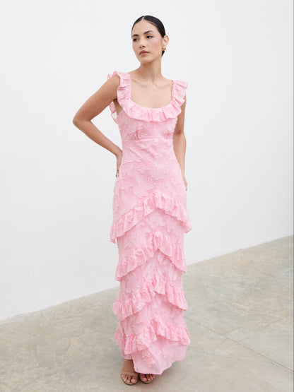 Novie Ruffle Maxi Dress - Posie Pink