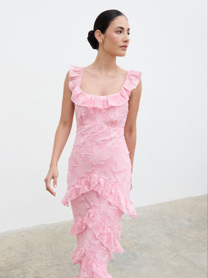 Novie Ruffle Maxi Dress - Posie Pink