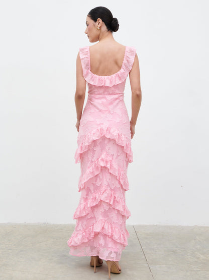 Novie Ruffle Maxi Dress - Posie Pink