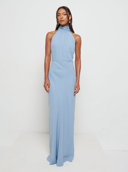 Odelle High Neck Chiffon Maxi Bridesmaid Dress - Dusty Blue