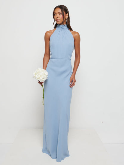 Odelle High Neck Chiffon Maxi Bridesmaid Dress - Dusty Blue