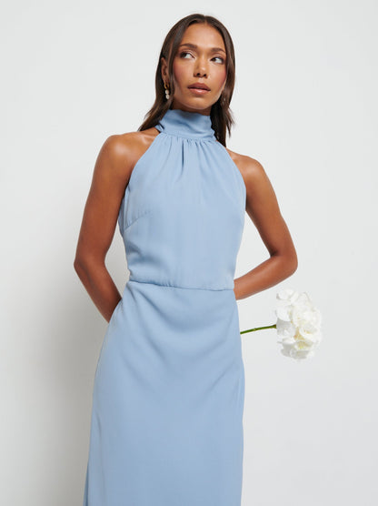 Odelle High Neck Chiffon Maxi Bridesmaid Dress - Dusty Blue