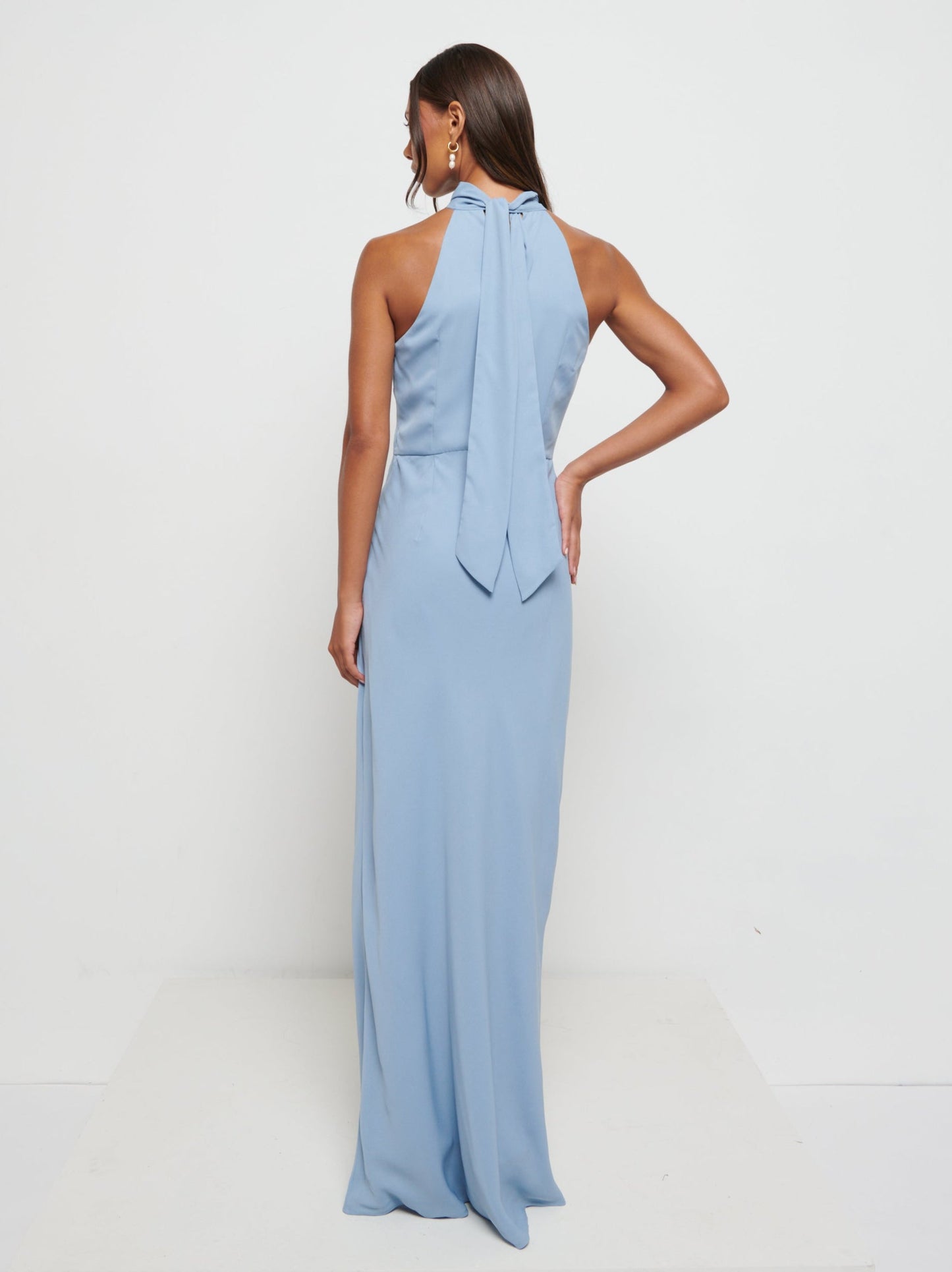 Odelle High Neck Chiffon Maxi Bridesmaid Dress - Dusty Blue