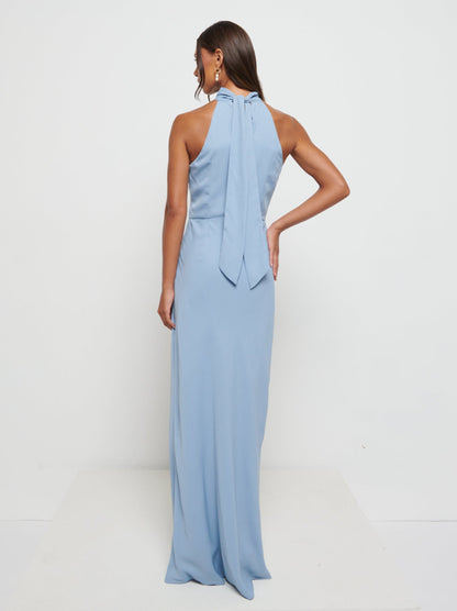 Odelle High Neck Chiffon Maxi Bridesmaid Dress - Dusty Blue