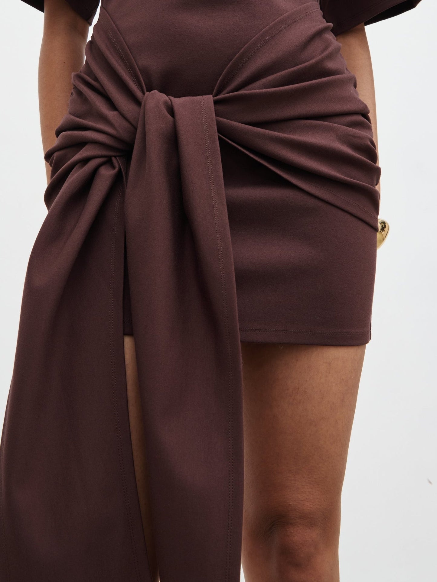 Olivia Jersey Knot Mini Dress - Brown
