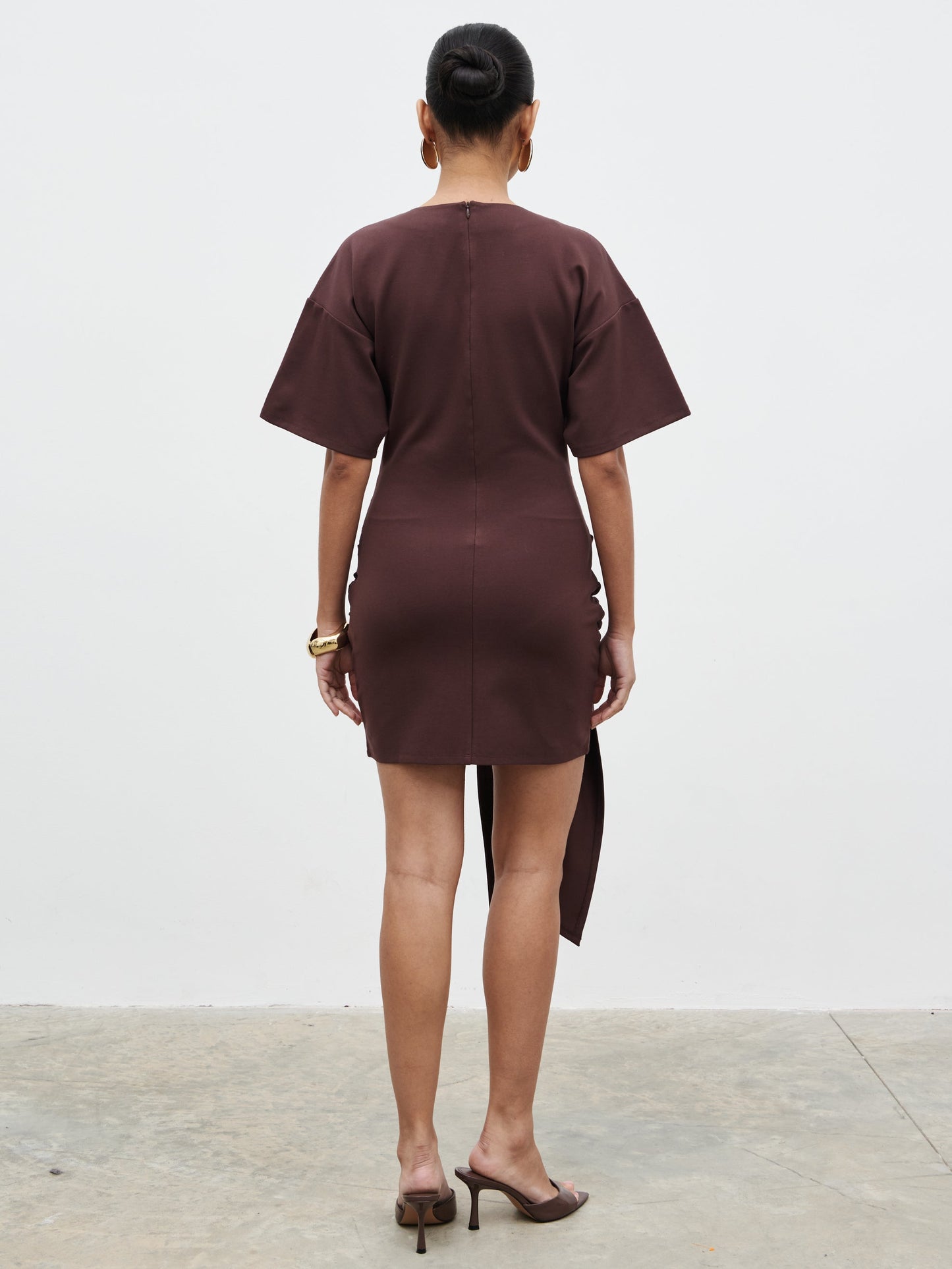 Olivia Jersey Knot Mini Dress - Brown