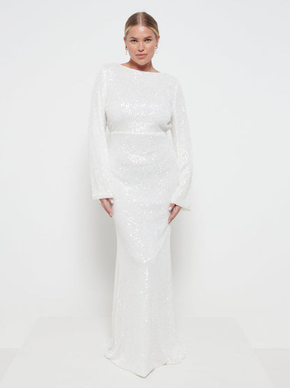 Olivia Sequin Backless Maxi Dress - Ivory