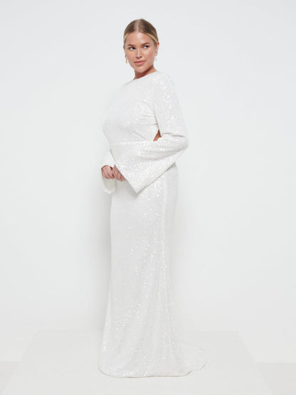 Olivia Sequin Backless Maxi Dress - Ivory