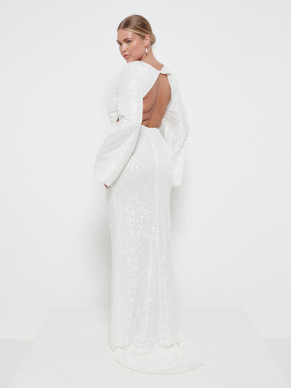 Olivia Sequin Backless Maxi Dress - Ivory